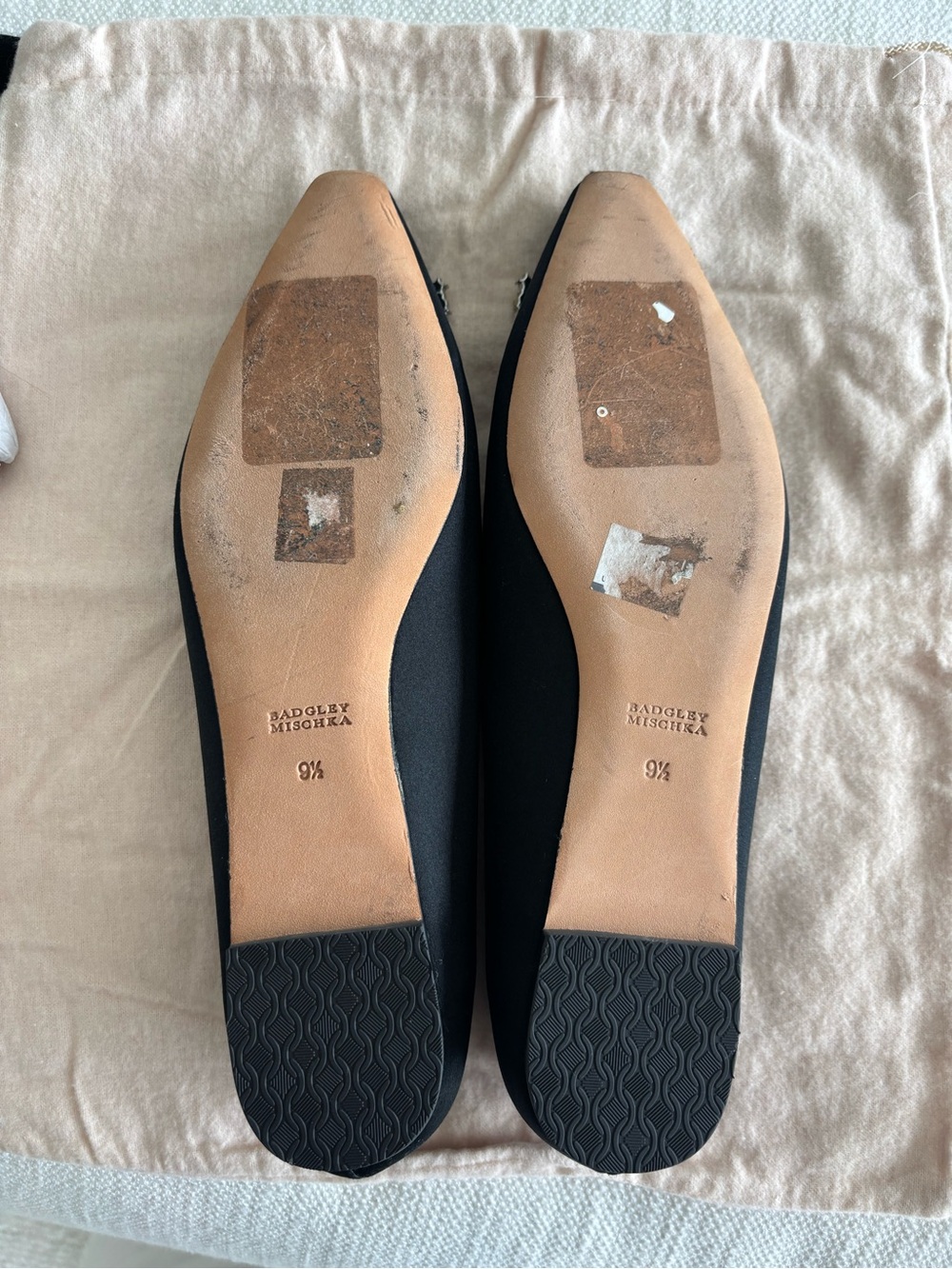Badgley Mischka Black Satin Square-Buckle Pointed Flats Size 9.5 - Picture 7 of 7